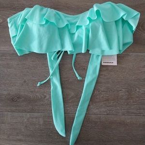 Cocoaship New Teal Bandeau Ruffle Bikini Top Bathing Swim Suit Size 8